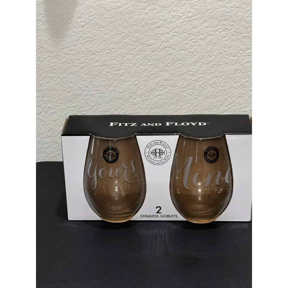 Fitz and Floyd Goblet Wine Glasses “Yours/Mine” set of 2